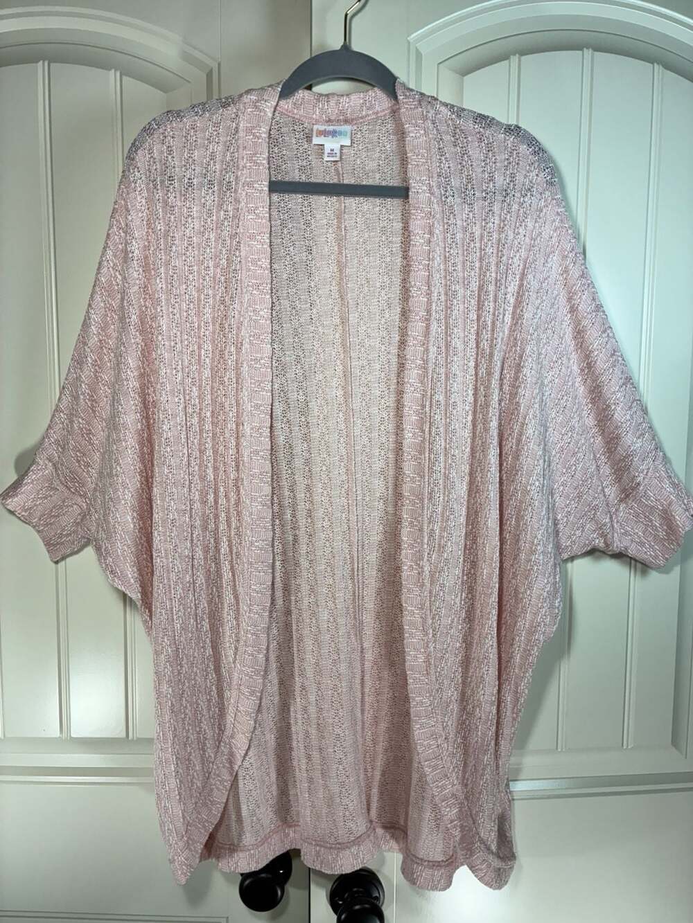 LuLaRoe Cardigan Size M Pink Open Front Knit Kimono